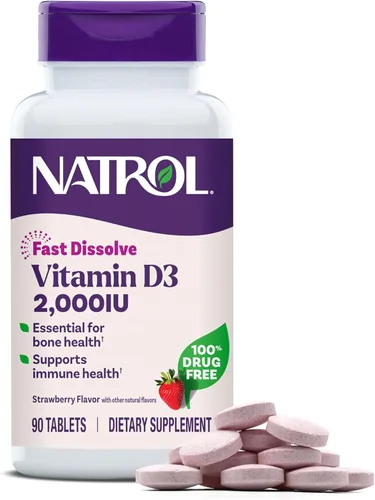 Natrol Tabletas de vitamina D3, suplemento dietético, salud ósea y articular, apoya tu salud inmunológica, 2000 UI, 90 unidades