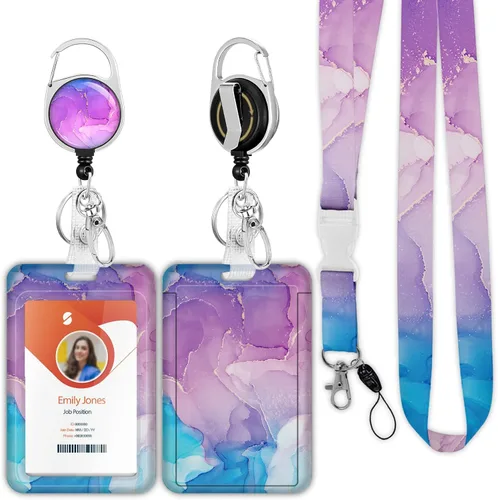 Vista 17 de Soporte para tarjetas de identificación con cordón, soporte retráctil para tarjetas de identificación, correa desmontable para el cuello con carrete