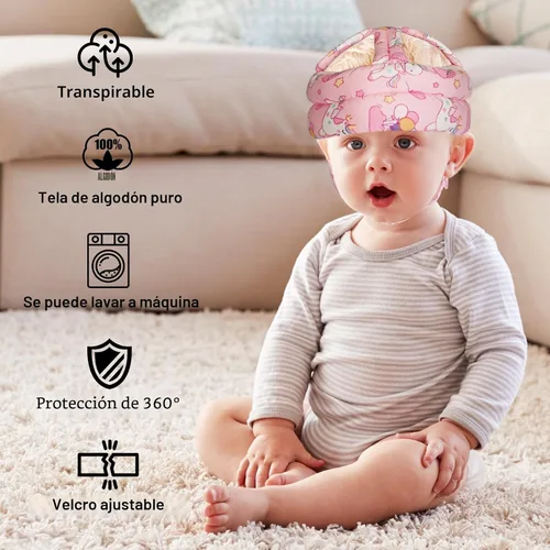 Vista 4 de Protector de cabeza de bebé, casco de bebé para gatear, caminar, sin golpes, cabeza de seguridad, gorra protectora ajustable para caminar, jugar