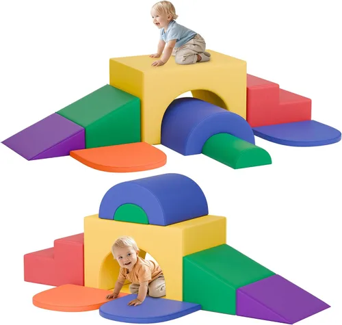 MU Juguetes de Escalada Suaves para Niños Pequeños, Bloques de Escalada de Espuma Suave para Bebés de 7 Piezas, Juego de Actividades de Gimnasio de