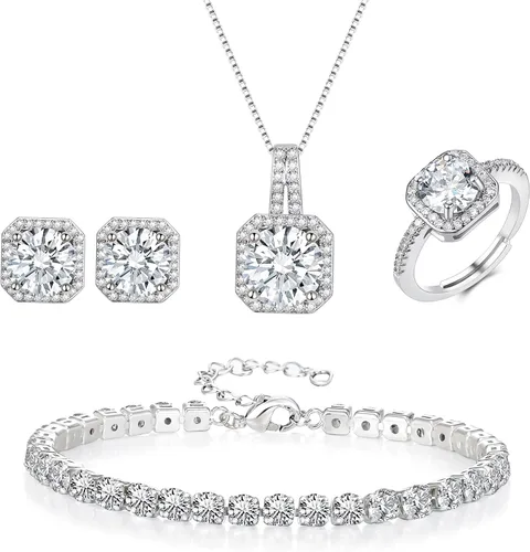 EVER FAITH Juego de joyas de boda para novia, dama de honor, glamour, lágrima, circonita cúbica, collar, aretes, pulsera de tenis, juegos de anillos