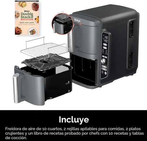 Vista 14 de Ninja Freidora de aire, 10 cuartos de galón DoubleStack XL 2 cestas, diseño compacto, cocina pollo entero de 5 libras, alimenta hasta 8 personas