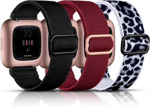Vista 11 de Maledan Paquete de 3 correas elásticas compatibles con Fitbit Versa 2 bandas para mujeres y hombres, correas elásticas ajustables de nailon