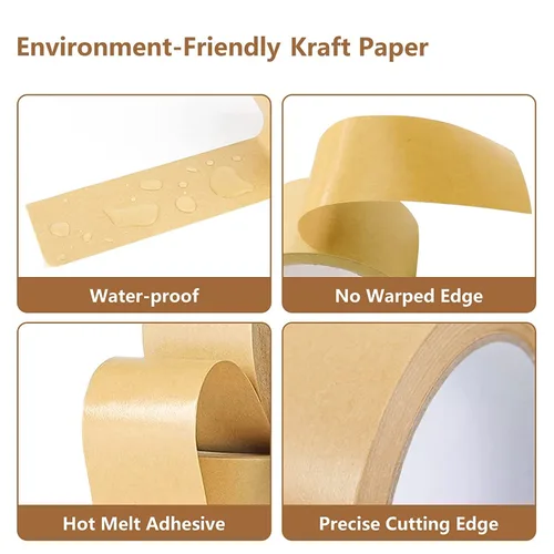 Vista 4 de TooCust Cinta de papel Kraft autoadhesiva,2 "X55YD,Cinta de papel marrón, Cinta de embalaje marrón biodegradable,Cinta de embalaje de papel