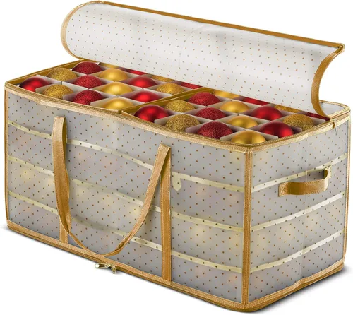 Vista 13 de ZOBER Caja de almacenamiento de plástico para adornos de Navidad, almacena 64 adornos de 3 pulgadas con bandejas individuales, caja