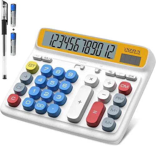 Vista 10 de Calculadora de escritorio con pantalla LCD extra grande de 5 pulgadas, calculadora de oficina de 12 dígitos con doble alimentación solar y batería