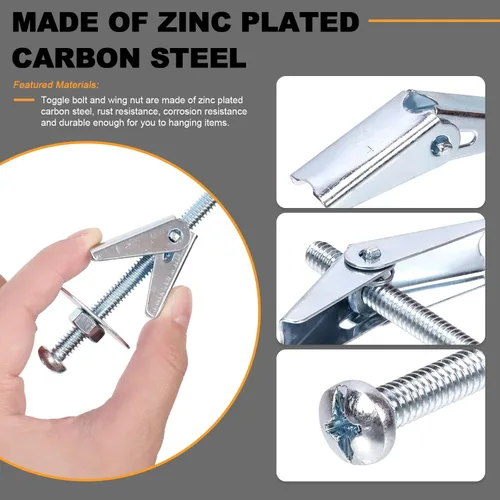 Vista 4 de Tanstic 30 juegos de pernos de palanca de 3/16 pulgadas y tuerca de ala, anclajes de palanca de mariposa con tuercas de ala, tuercas hexagonales