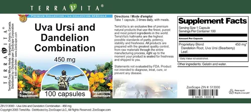 Vista 3 de Uva Ursi y Combinación Diente de León - 450 mg (100 Cápsulas, ZIN: 513000)