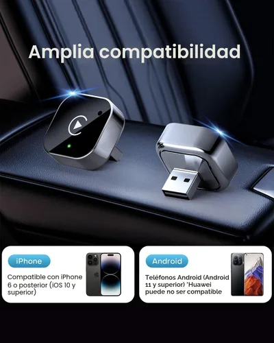 Vista 7 de Adaptador Inalámbrico CarPlay y Dongle Android Auto, Conexión Automática Rápida, Convertidor Inalámbrico CarPlay Compacto Plug & Play para iPhone