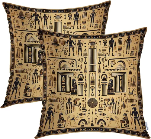 Vista 58 de Batmerry Ancient Egyptian Symbols Throw Pillow Covers, Rich in Hieroglyphics Decorative Pillow Covers Digital Printing Blended Fabric for Couch Sofa