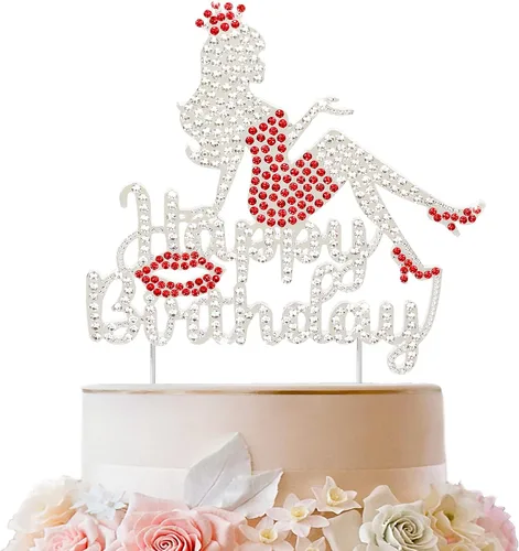 Vista 9 de LINGTEER Decoración de pastel con diamantes de imitación de «Happy Birthday», diseño de corona, reina y dama, decoración de centro de mesa de Azul