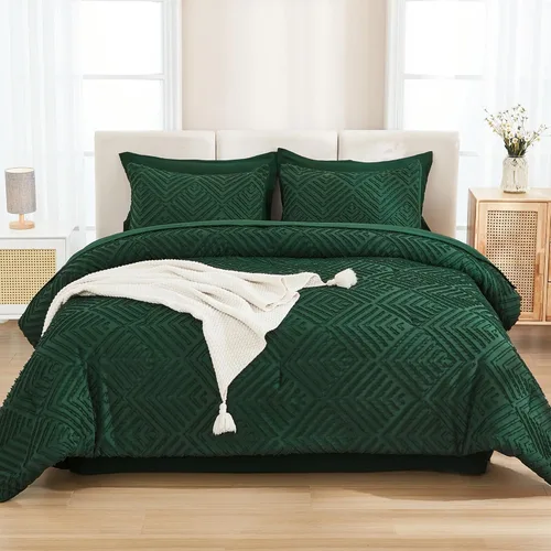 Vista 3 de Andency - Juego de edredón tamaño king con sábanas, fundas de almohada y fundas decorativas, color verde esmeralda oscuro, completo, 7 piezas