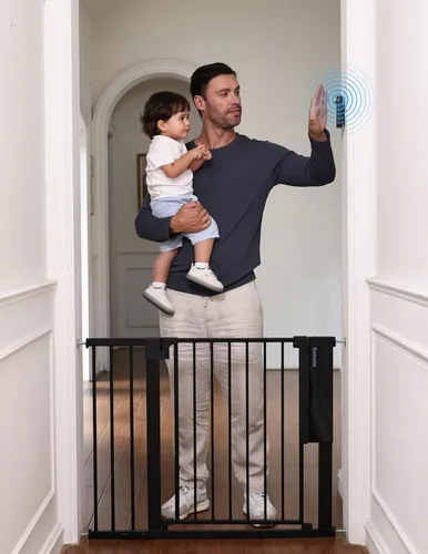 Babelio Puerta de bebé inteligente de desbloqueo automático por infrarrojos para puertas y escaleras, puertas de cierre automático para perros y