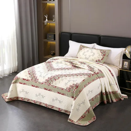 Vista 42 de Juego de edredón azul floral con patrón de bordado 3D de 2 piezas, 100% algodón, reversible, acolchado bordado decorativo, cubrecamas, juego