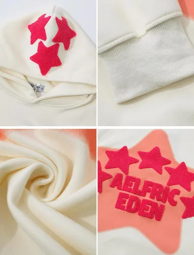 Vista 5 de Aelfric Eden - Sudaderas con capucha para mujer, con estampado de estrellas rosadas, unisex, de gran tamaño, manga larga, con bolsillo