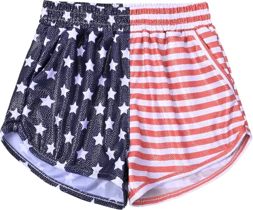 Mirawise Girls Metallic Shorts Shiny Hot Pants Sparkly Dance Outfits Short Pants Bandera estadounidense