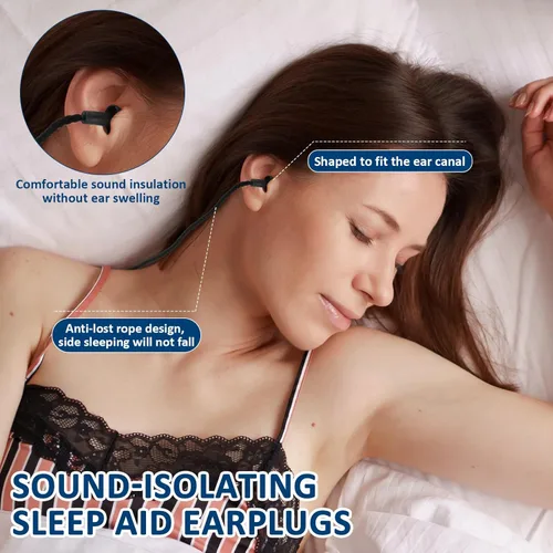 Vista 5 de Xuhal 100 pares de tapones para los oídos con cable negro reutilizables de silicona con bloqueo de sonido envueltos individualmente, tapones