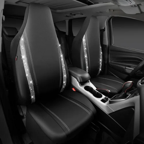 Vista 25 de CAR PASS - Funda de asiento de cuero con diamantes, para 2 asientos delanteros interiores, impermeable, universal, para autos, camiones y SUV