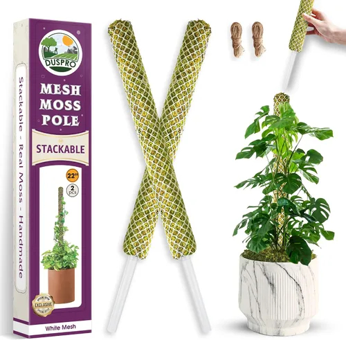 Vista 8 de DUSPRO Poste de musgo de malla apilable para plantas trepadoras, soporte de enredadera Monstera, para plantas de interior, palo extensible para 2