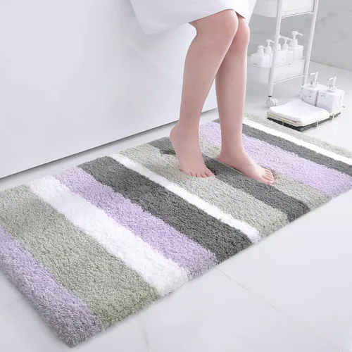Vista 9 de Buganda - Alfombras de baño de microfibra con rayas, extra gruesas, suaves y peludas, absorbentes, lavables a máquina, para baño, bañera y ducha