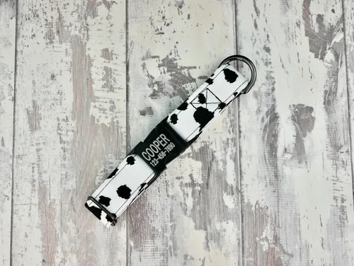 Vista 6 de Collar de perro estilo vaca con hebilla de metal, hecho a mano, collar personalizado grabado personalizado, 1 pulgada de ancho, collares de diseño