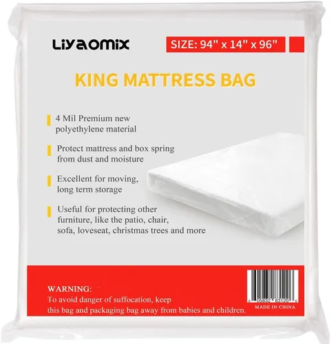 Vista 12 de Paquete de 2 bolsas para colchón Full/Twin para mudanza y eliminación, 1.5 mil 54" x 100" fundas de colchón de plástico impermeables transparentes