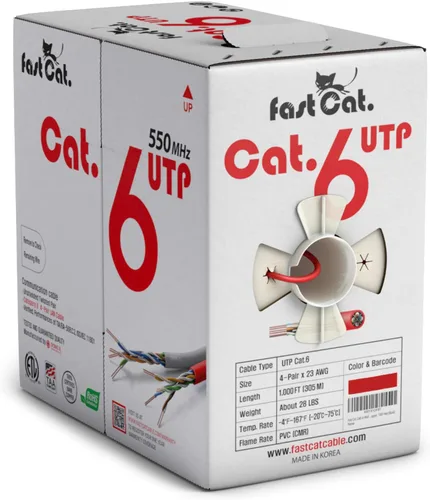 Vista 12 de fast Cat. Cable de Ethernet Cat6 de 1000 pies - 23 AWG, CMR, PoE++ (4PPoE) Cable de cobre sólido aislado no blindado Cat 6 con separador de cruz que