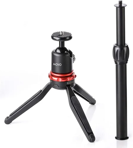 Movo Universal Mini Camera Tripod with Extendable Pole (MV-T1) Adjustable Head, Heavy-Duty Aluminum Travel Stand for DSLR, Mirrorless, GoPro,