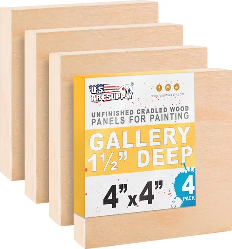 U.S. Art Supply Paneles de madera acunados de 4 x 4 pulgadas para pintura, galería de 1-1/2 pulgadas de profundidad (paquete de 4) – Lienzos de