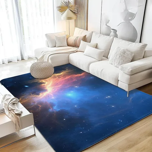 Alfombra de área con purpurina espacial 3D para sala de estar, lavable, 5 x 7, antideslizante, suave, para dormitorio, ultrafina, resistente a las