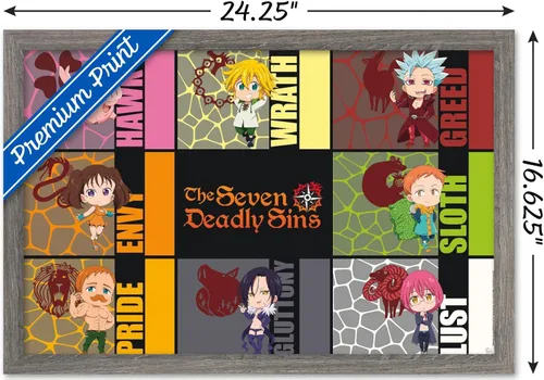 Vista 3 de Trends International The Seven Deadly Sins: Season 3 - Póster de pared de Chibi Sins, 22.4 pulgadas de largo x 14.7 pulgadas, versión enmarcada