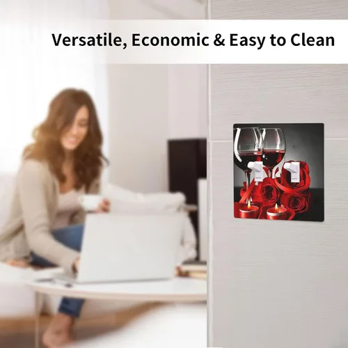 Vista 6 de Cubierta de interruptor de luz de vela y rosa de vino tinto de 2 bandas, placa de pared decorativa de doble palanca, tamaño de la cubierta de pared