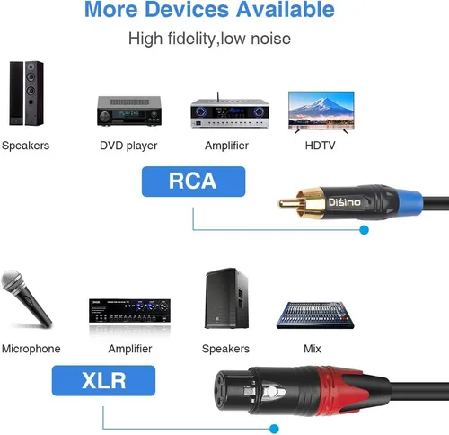 Vista 4 de Disino Cable de parche divisor Y XLR hembra a RCA dual, cable de interconexión estéreo de audio XLR hembra a 2 conectores RCA/Phono no balanceado