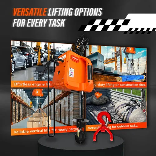 Vista 6 de YATOINTO PRO Polipasto eléctrico de 1600W, 500 kg de capacidad de elevación con ganchos simples/dobles, control remoto inalámbrico dual y control