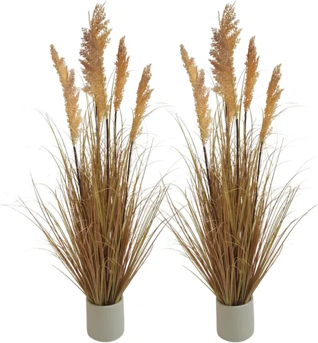 Vista 10 de Plantas de césped artificial de 47 pulgadas (4 pies, 2 unidades) – Plantas artificiales con hierba alta, hierba falsa, decoración amarilla del hogar