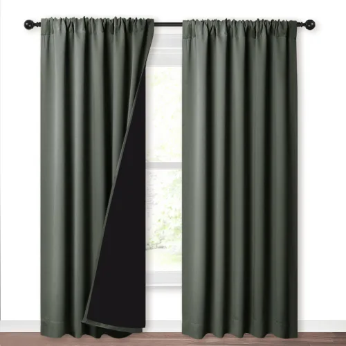 Vista 62 de NICETOWN Biscotti Beige 100% Cortinas opacas de 45" de largo para cocina, bolsillo con varilla para sótano completamente opaco, cortinas térmicas