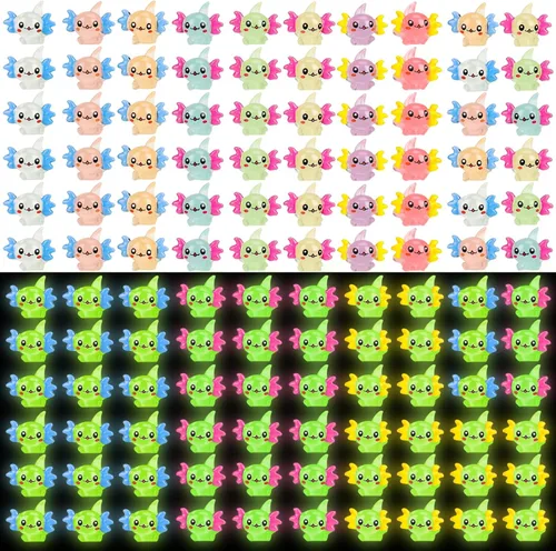 120 Pcs Mini Luminous Axolotl Resin Charms Bulk 8 Colors Tiny Luminous Axolotl Resin Figurine Toy Charms Small Ornament Figurine Decoration for Home