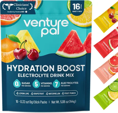 Venture Pal Paquetes de electrolitos en polvo sin azúcar, paquetes de hidratación líquida diaria IV para una rehidratación rápida | 7 electrolitos y