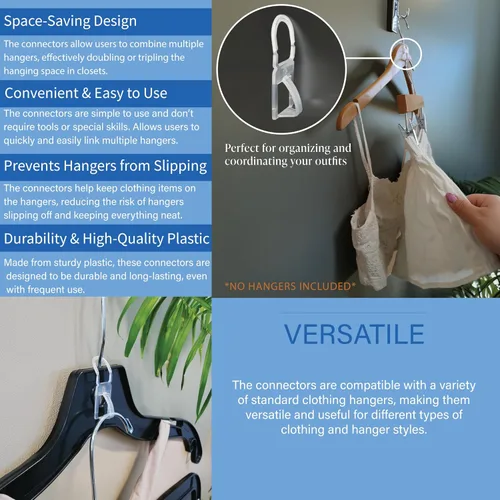 Vista 6 de Conectores de plástico para colgar ropa, combinadores/carpinteros para colgar ropa, paquete de 100