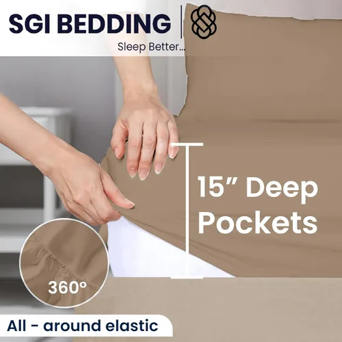Vista 7 de SGI bedding Juego de sábanas King de 34 pulgadas, 100 % algodón egipcio, 1000 hilos, sábana superior flexible para cama ajustable, juego de sábanas