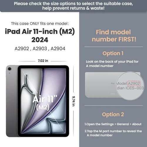 Vista 2 de Herize Funda compatible con iPad Air de 11 pulgadas 2025/2024 con protector de pantalla y soporte para bolígrafo, funda para iPad Air de 7ª/6ª