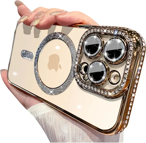 Vista 16 de Funda magnética con purpurina para iPhone 11 [compatible con MagSafe] protector de lente de cámara con diamantes de imitación brillantes, Negro