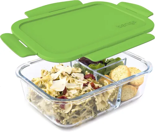 Vista 8 de Bentgo Lonchera de vidrio – Contenedor de alimentos estilo Bento, a prueba de fugas, con tapa hermética y diseño dividido de 3 compartimentos