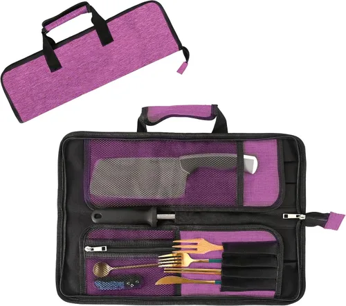 Vista 11 de Bolsa de rollo para cuchillos de chef, bolsa de cuchillo de chef Oxford resistente, estuche portátil para cuchillos de chef de 13 ranuras