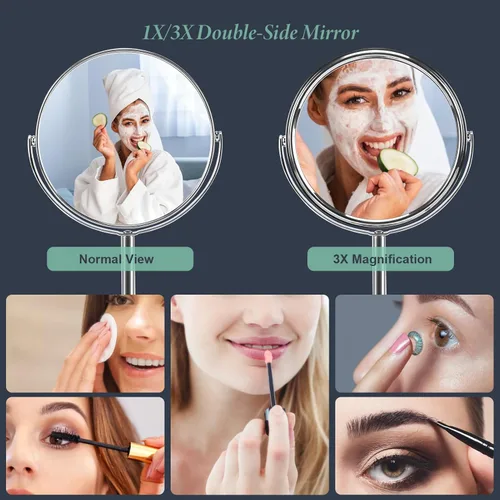 Vista 5 de Schliersee Espejo de maquillaje con aumento de 7 pulgadas, rotación de 360, aumento de doble cara para 1X, 3X, espejo de mesa de escritorio