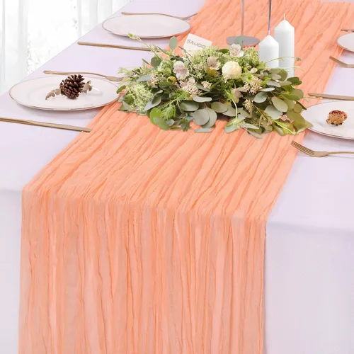 Vista 11 de Camino de mesa de gasa azul de 10 pies, estilo bohemio, rústico, transparente, de 120 pulgadas, decoración de mesa de gasa para despedida