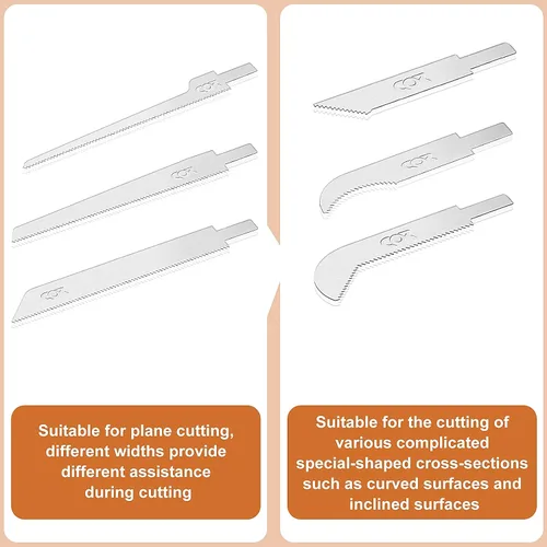 Vista 4 de Mini Sierra de Mano Modelo Craft Blade Herramientas Juego de 2 Asas con 12 Cuchillas Artesanales Modelo Herramienta Hobby para Cortar Piezas