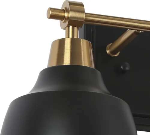 Vista 6 de classy leaves Lámparas de baño, 2 luces de tocador de granja para baño con pantalla de metal negro y enchufe dorado, modernas lámparas de tocador