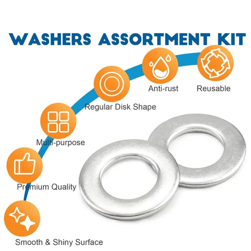 Vista 6 de AXK Kit surtido de arandelas planas de 180 piezas, anillos de junta plana de acero inoxidable M2 a M10 para tapones de sumidero, automoción
