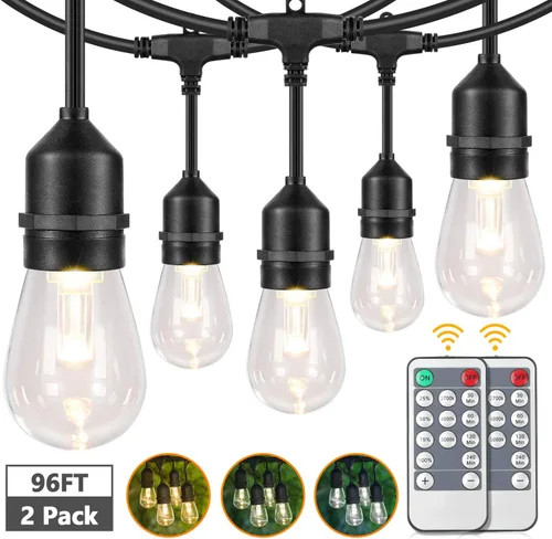 Vista 10 de Cadena de luces para exteriores de 96 pies (48 x 2), luz de patio de alambre blanco resistente de grado comercial con bombillas LED S14